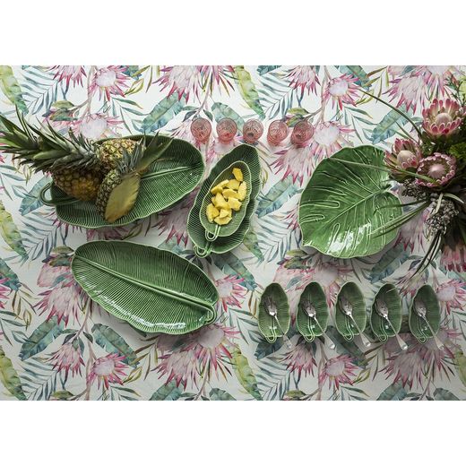 Groen aardewerken slakom S, 28 x 14,5 x 6 cm | bananen bladeren