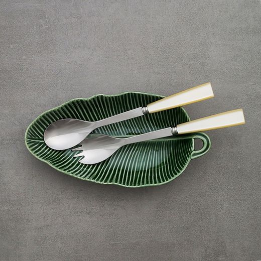 Groen aardewerken slakom S, 28 x 14,5 x 6 cm | bananen bladeren