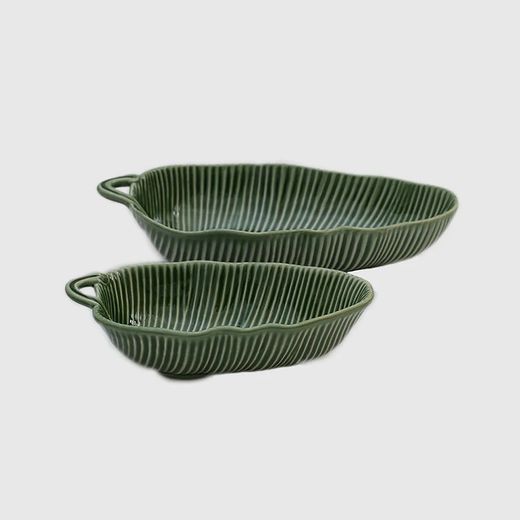 Groen aardewerken slakom S, 28 x 14,5 x 6 cm | bananen bladeren