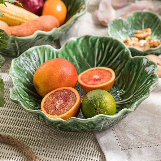 Green earthenware salad bowl S, Ø 29 x 8 cm | Cabbage