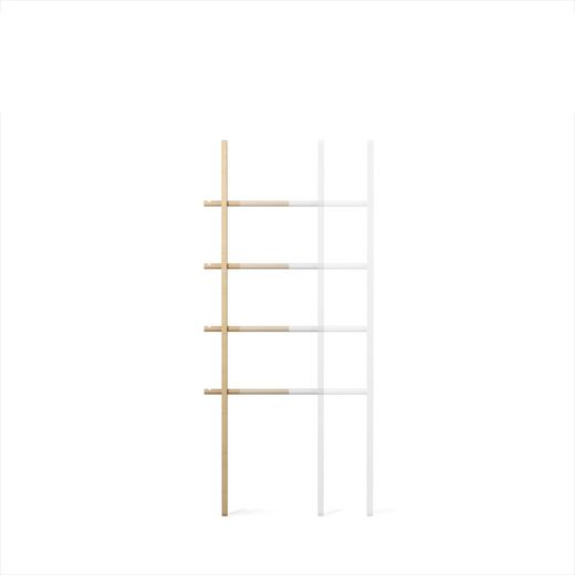 Drabina rozkładana z hakami z białego i naturalnego drewna 41-67x152,4 cm