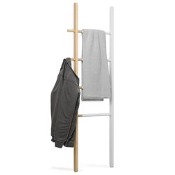 Expandable ladder with hooks white and natural wood 41-67x152,4 cm