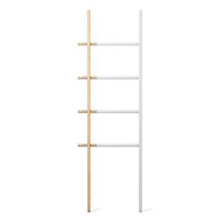 Drabina rozkładana z hakami z białego i naturalnego drewna 41-67x152,4 cm