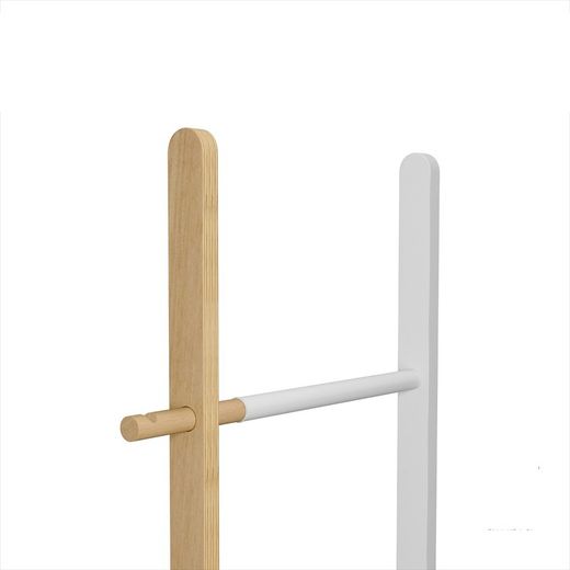 Drabina rozkładana z hakami z białego i naturalnego drewna 41-67x152,4 cm