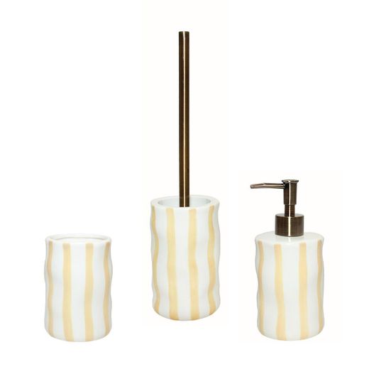 Escobilla de baño de cerámica en blanco y beige, 10,5 x 10,5 x 44 cm | Bari