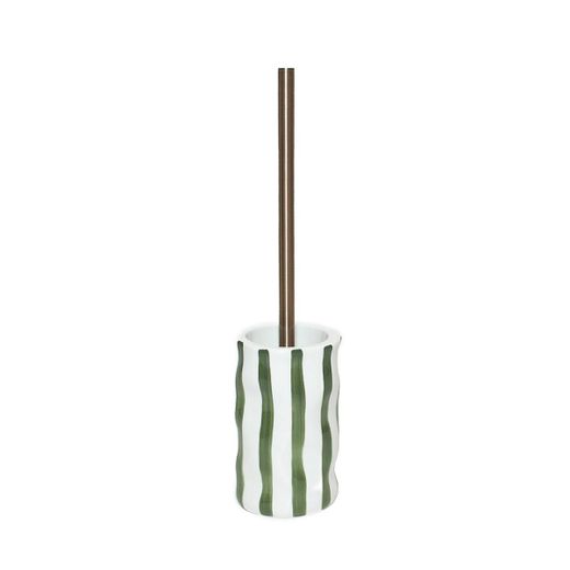 Escobilla de baño de cerámica en blanco y verde, 10,5 x 10,5 x 44 cm | Corfú