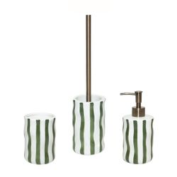 Escobilla de baño de cerámica en blanco y verde, 10,5 x 10,5 x 44 cm | Corfú