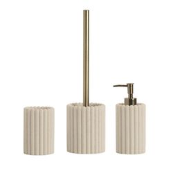 Scopino per WC in poliresina beige, 10 x 10 x 36 cm | strisce