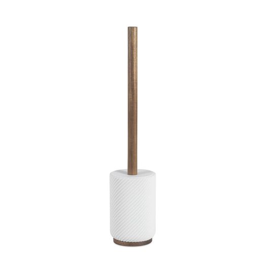 Escobilla de baño de poliresina y madera de acacia en blanco y marrón, 10 x 10 x 46 cm | Stripes