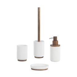 Escobilla de baño de poliresina y madera de acacia en blanco y marrón, 10 x 10 x 46 cm | Stripes