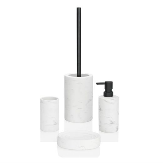 White Marble Effect Ceramic Toilet Brush / Stainless Steel, Ø10x43cm