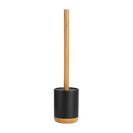 Black polyresin and bamboo bathroom set, 4 pieces