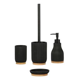 Black polyresin and wood bathroom set, 4 pieces | Shell
