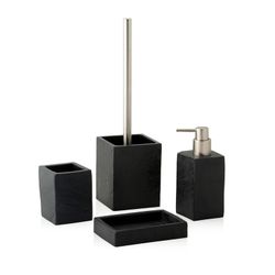 Toilettenbürste mit Schiefereffekt, schwarz / silber, 9,5 x 9,5 x 36,5 cm