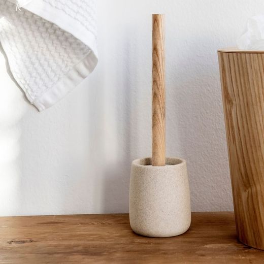 Szczotka toaletowa wykonana z piaskowca i drewna jesionowego, Ø 10 x 36 cm | Sandstone