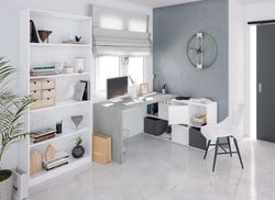 Desk with white/grey wooden base, 136x139x74 cm | OFFICE