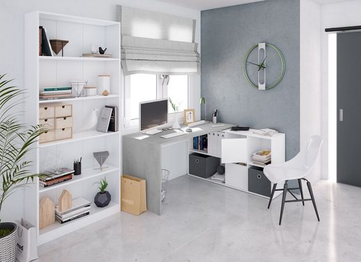 Desk with white/grey wooden base, 136x139x74 cm | OFFICE