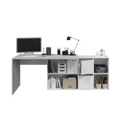 Desk with white/grey wooden base, 136x139x74 cm | OFFICE