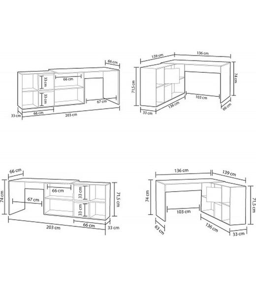 Desk with white/grey wooden base, 136x139x74 cm | OFFICE