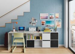 Desk with white/grey wooden base, 136x139x74 cm | OFFICE