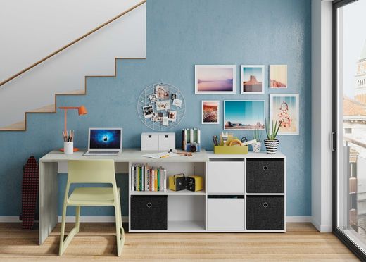 Desk with white/grey wooden base, 136x139x74 cm | OFFICE