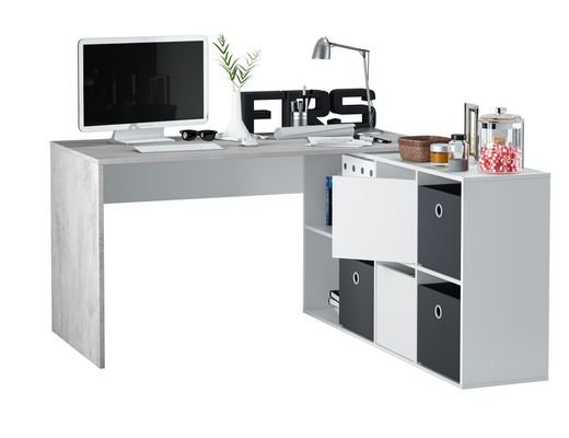 Desk with white/grey wooden base, 136x139x74 cm | OFFICE