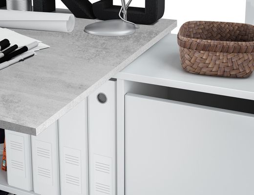 Desk with white/grey wooden base, 136x139x74 cm | OFFICE