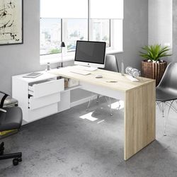 Desk with natural/white wood base, 145x102x73 cm | OFFICE