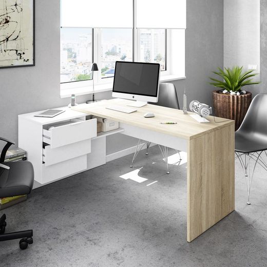 Desk with natural/white wood base, 145x102x73 cm | OFFICE