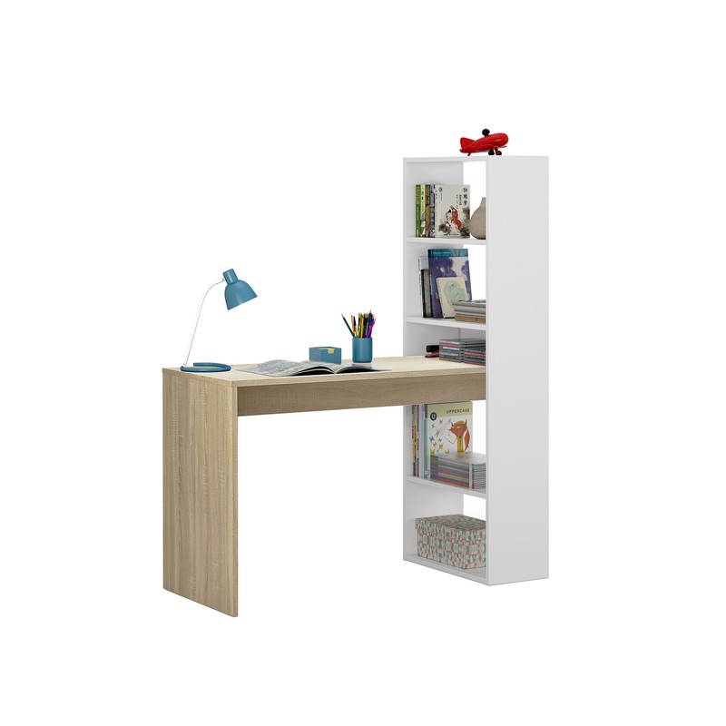 Bureau en bois blanc mat et structure en métal, 140 x 60 x 76 cm — Qechic