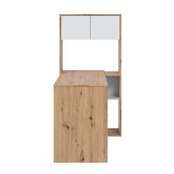 Secretária Branco/Madeira Natural com Prateleira Reversível, 72,5 x 112 x 144 cm | DUO