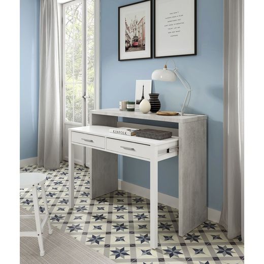 Γραφείο κύλισης σε λευκό και μπετόν, 99 x 36 x 88 cm