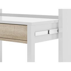 Scrollable console desk in white and oak, 99 x 36 x 88 cm