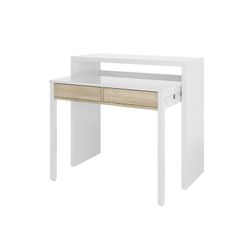 Scrollable console desk in white and oak, 99 x 36 x 88 cm