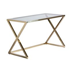 Mesa de vidro e aço Steyrling dourado/espelhado, 120x60x75cm
