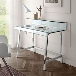 Lot de 1 bureau en verre et 1 chaise blanche