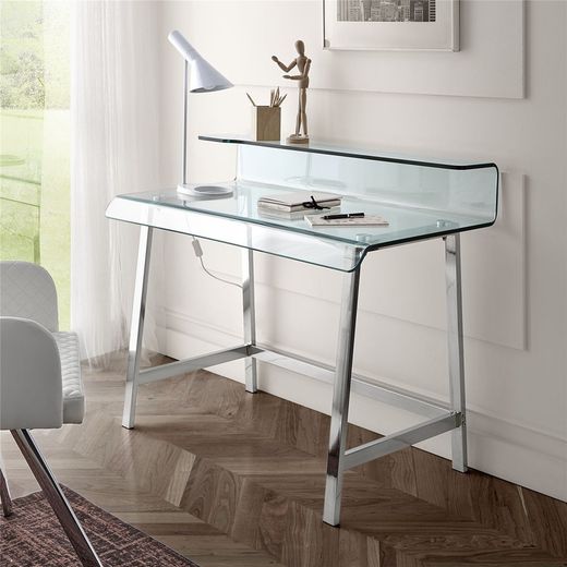 Lot de 1 bureau en verre et 1 chaise blanche