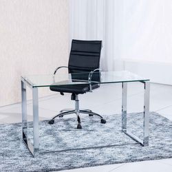 Secretária de vidro transparente e prateado, 120 x 60 x 73 cm | Benetto