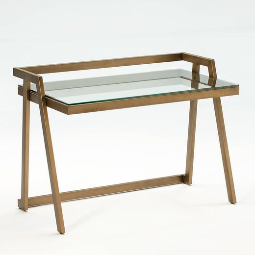 Schreibtisch aus Glas und bronzefarbenem Metall, 120 x 65 x 86 cm