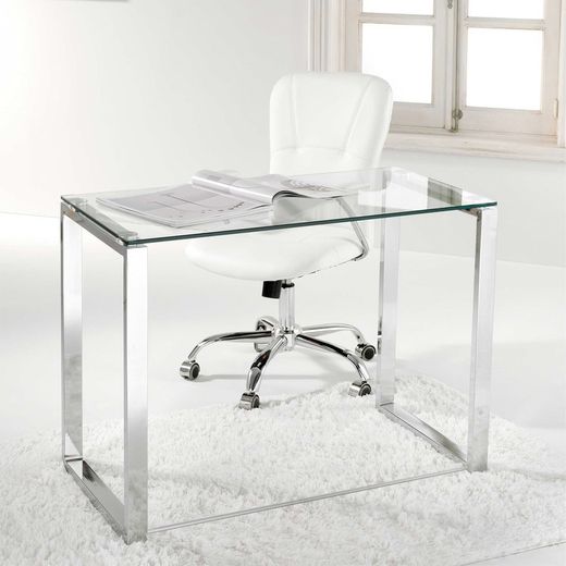 Transparent/silver glas och metall skrivbord, 100 x 50 x 73 cm | Benedikt