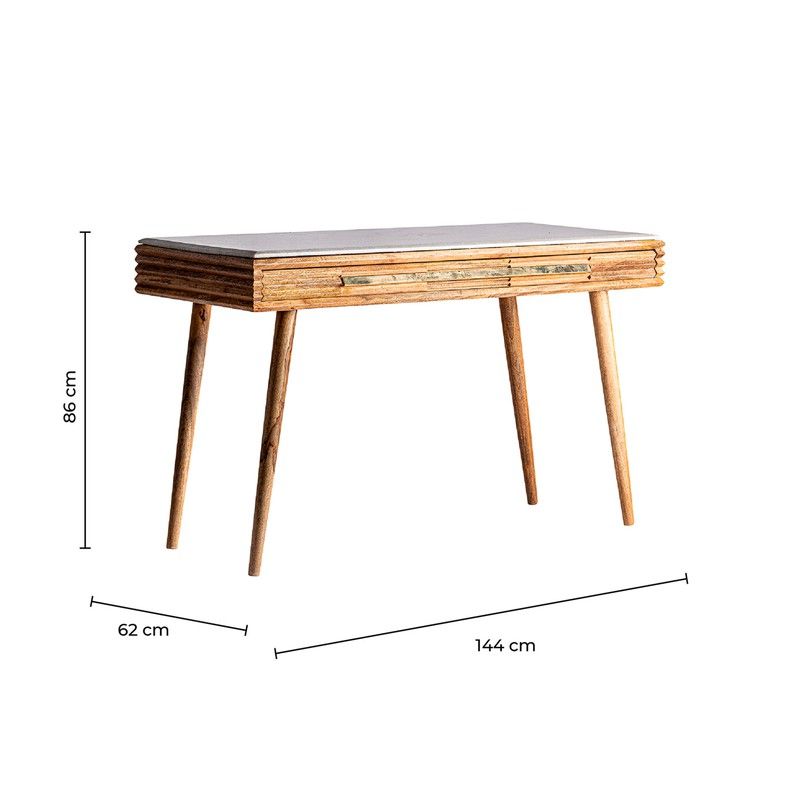 Scrivania in legno di mango plissettato naturale/oro, 144x62x78cm