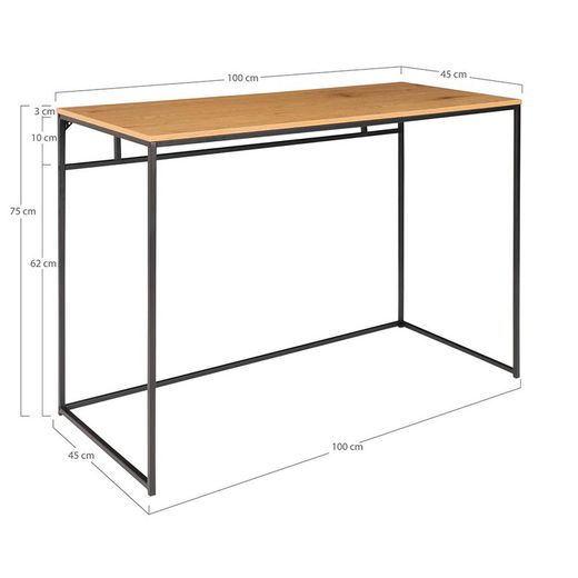 Wood and steel desk in oak and black, 100 x 45 x 75 cm | Vita