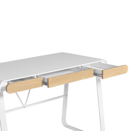 Bureau en bois et structure en métal blanc, 110 x 55 x 76 cm