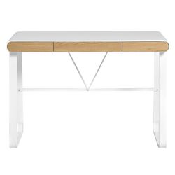 Bureau en bois et structure en métal blanc, 110 x 55 x 76 cm