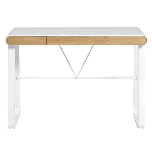 Bureau en bois et structure en métal blanc, 110 x 55 x 76 cm