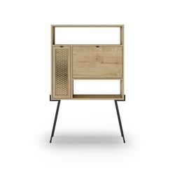 Scrivania in legno e metallo nei colori naturale e nero, 86,8 x 29,5 x 135,5 cm | Scrigno