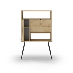 Scrivania in legno e metallo nei colori naturale e nero, 86,8 x 29,5 x 135,5 cm | Scrigno
