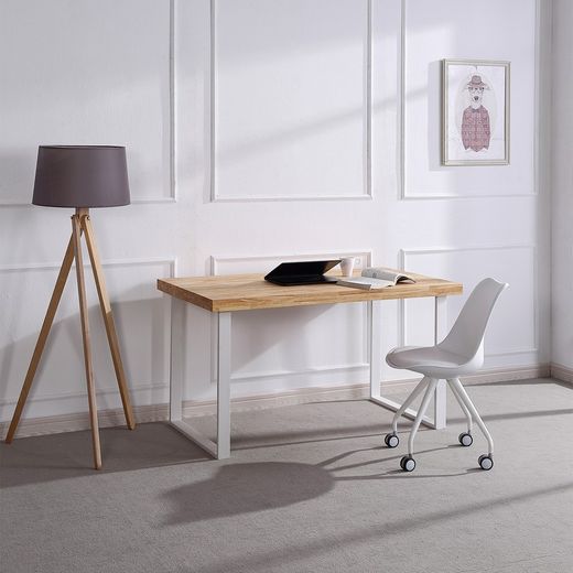 Natural/white wood and metal desk, 120 x 60 x 73 cm | Natural