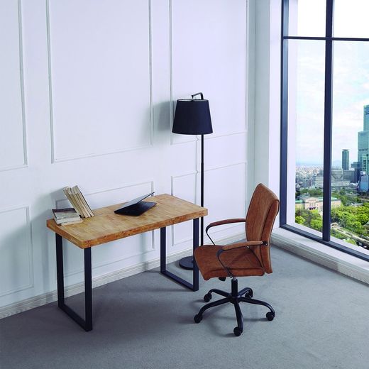 Γραφείο από φυσικό/μαύρο ξύλο και μέταλλο, 120 x 60 x 73 cm | Φυσικός