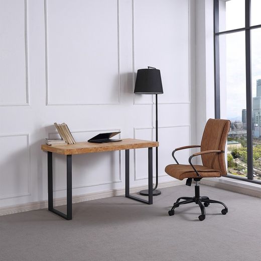 Γραφείο από φυσικό/μαύρο ξύλο και μέταλλο, 120 x 60 x 73 cm | Φυσικός